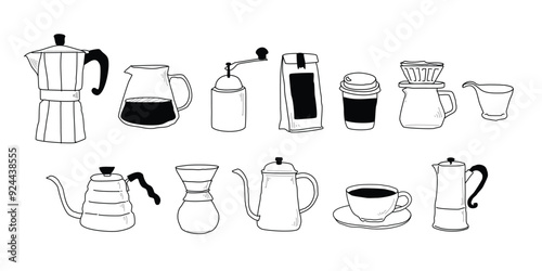 Coffee icon in Hand-drawn style set , Drawing of cafe elements for design menu label packaging . icons vector illustration
