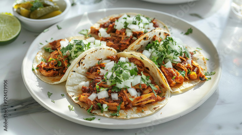 Experience a modern gourmet interpretation of a Mexican Taco Fiesta with an assortment of street tacos featuring grilled chicken, carne asada, and al pastor