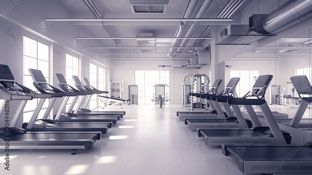 Obraz premium Modern Gym Interior with Treadmills and Fitness Equipment