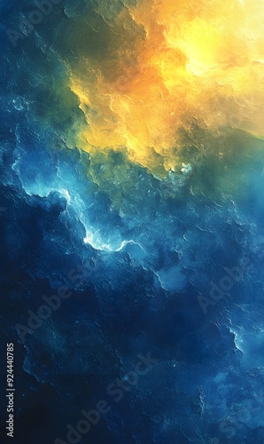 Abstract Painting with Blue and Yellow Swirls