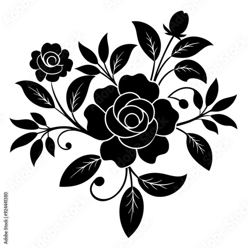 Vintage floral decor silhouette high quality vector art illustration