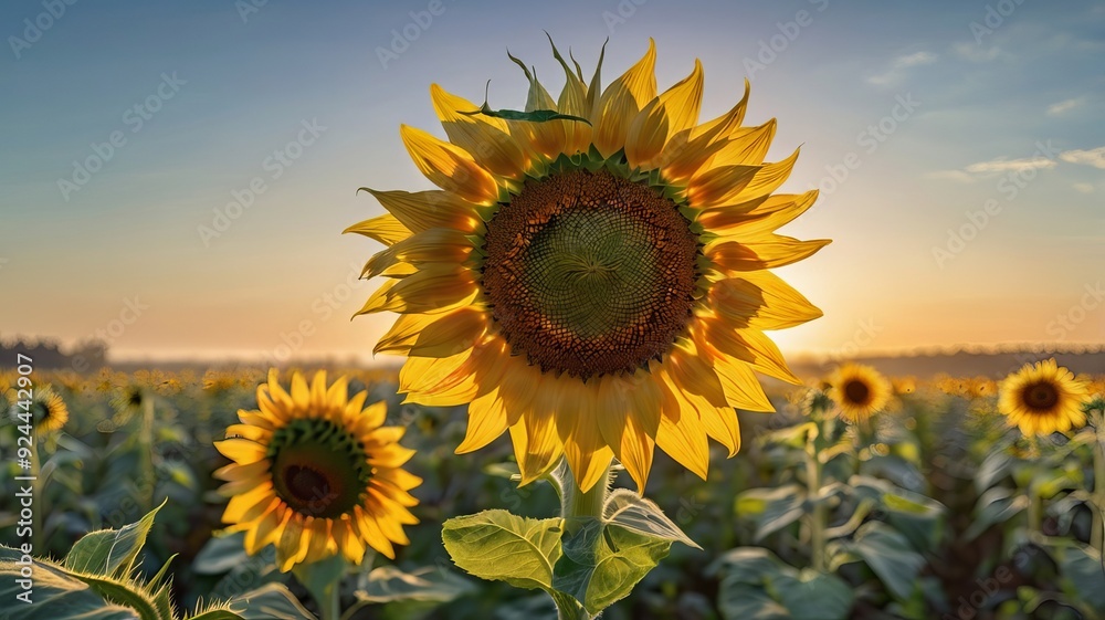 Obraz premium sunflower field at sunset