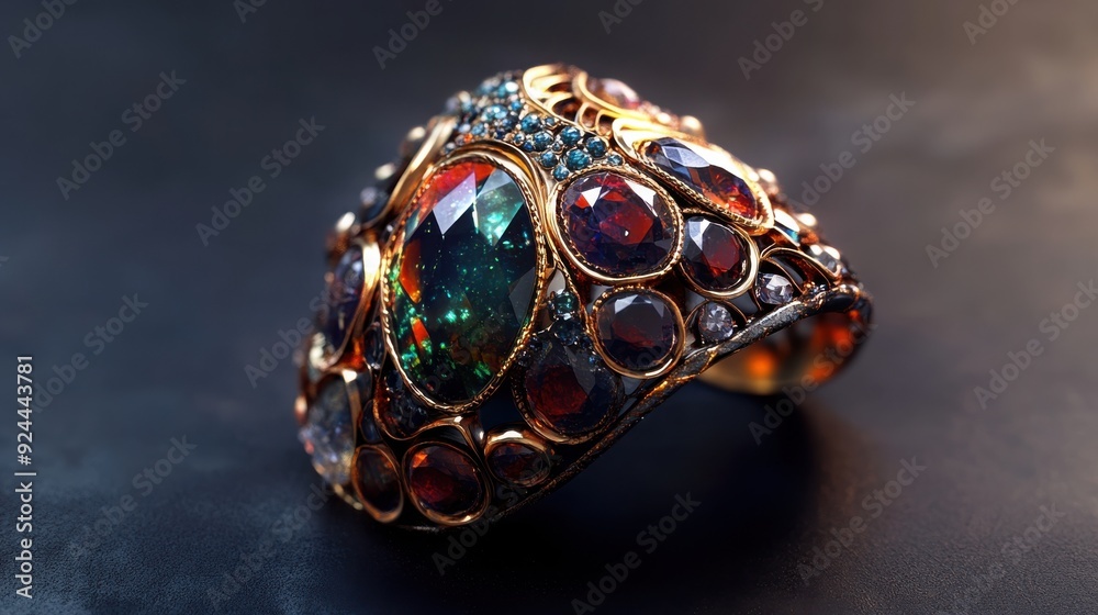 Fototapeta premium A piece of jewelry with a veinlike structure, set with realistic gemstones
