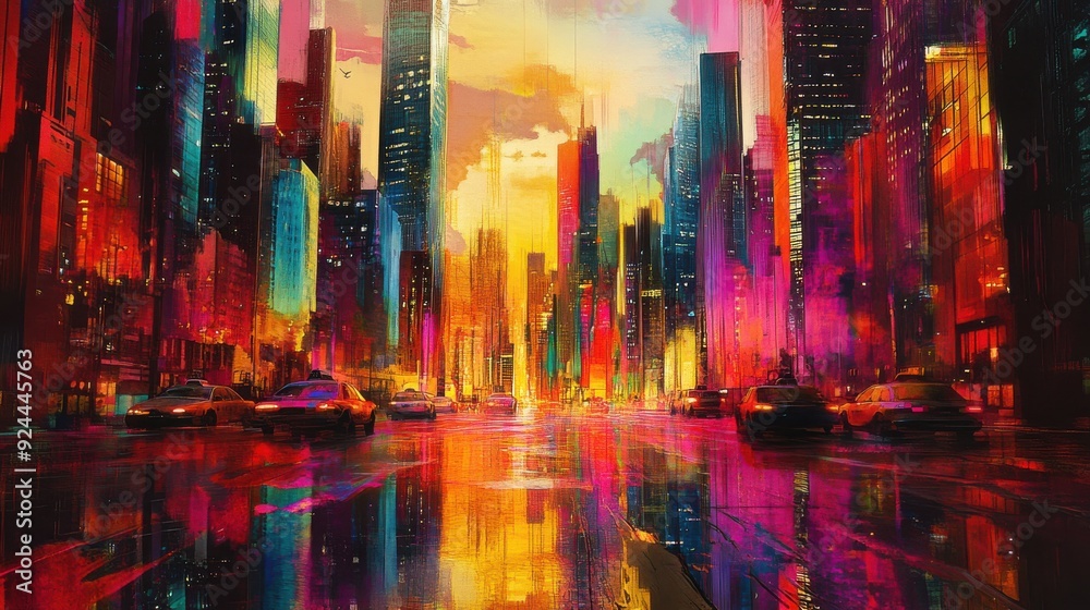 A surreal cityscape where the buildings melt into veins of color, blending reality and dream A surreal cityscape where the buildings melt into veins of color, blending reality and dream
