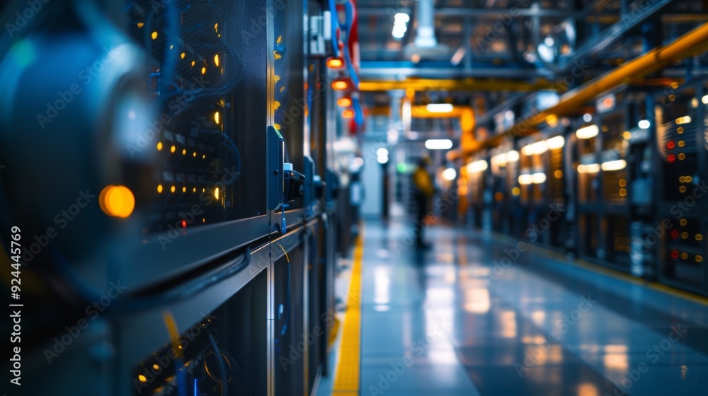 Inside a Modern Data Center: Rows of Servers and Network Infrastructure Inside a Modern Data Center: Rows of Servers and Network Infrastructure