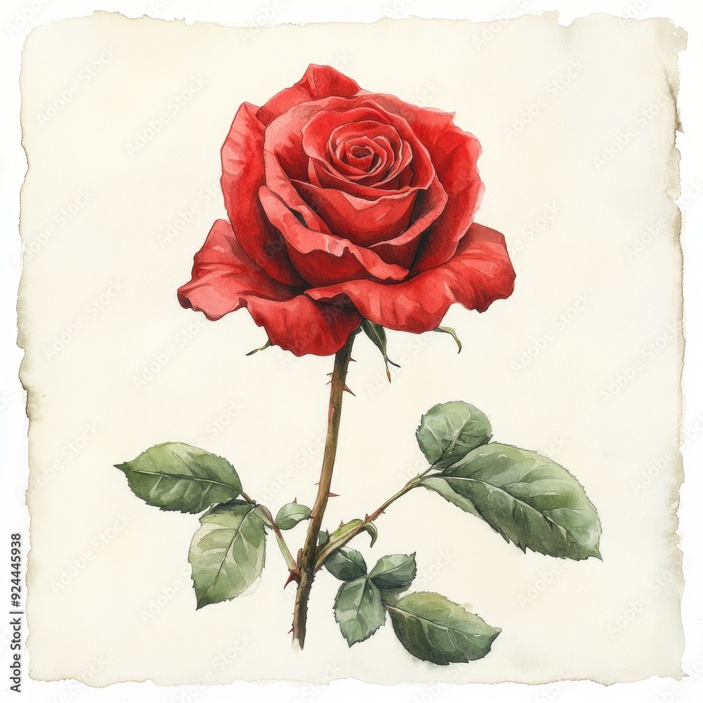 Obraz premium Single Red Rose Watercolor Painting