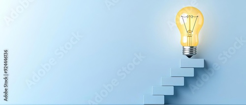 Light bulb with ascending steps, representing gradual growth through ideas, flat design illustration