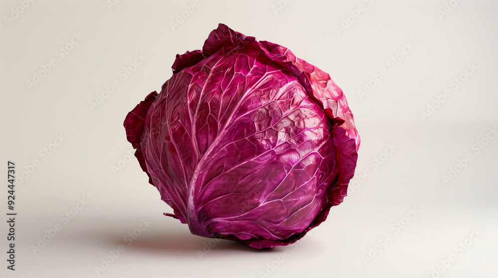 Purple cabbage with a clear leaf texture, showcasing its natural deep shade and structural details on a light background Purple cabbage with a clear leaf texture, showcasing its natural deep shade and structural details on a light background