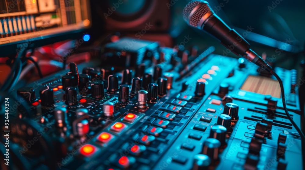Close-up of a Professional Audio Mixer in a Recording Studio Close-up of a Professional Audio Mixer in a Recording Studio