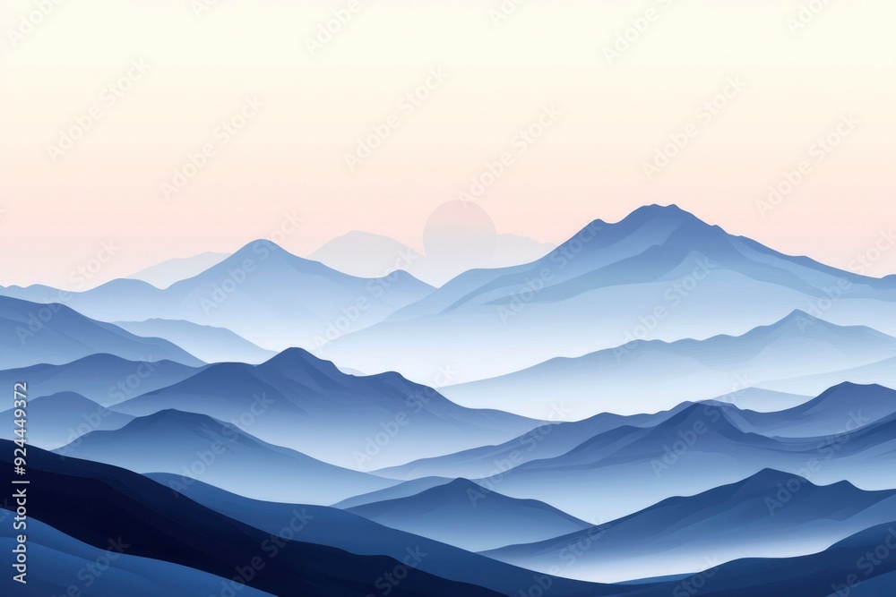 Misty Blue Mountain Range with a Sunlit Sky Misty Blue Mountain Range with a Sunlit Sky