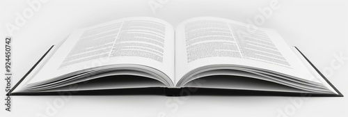An open book showcasing detailed text pages, symbolizing learning, exploration, and depth of knowledge, ideal for educational purposes. photo