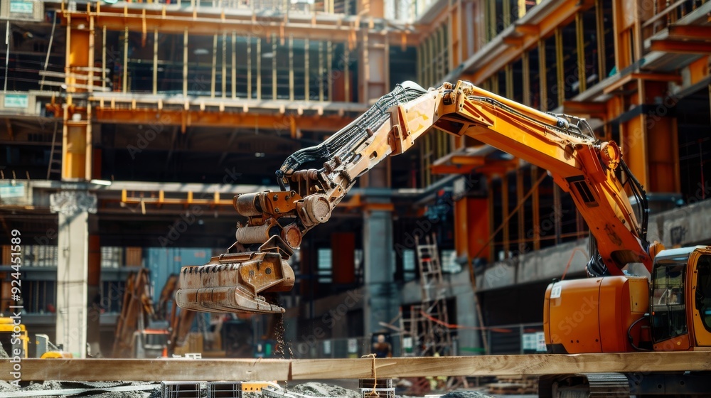 Construction Excavator Working on a Building Site Construction Excavator Working on a Building Site