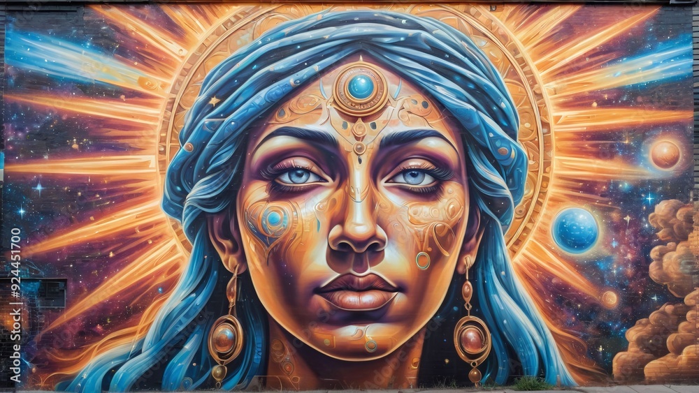 a painting of a woman with a blue headband on it a painting of a woman with a blue headband on it