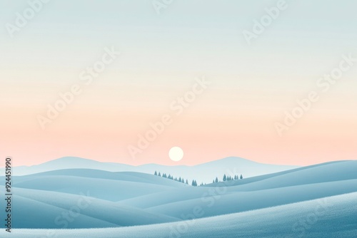 Minimalist Landscape with a Single Sun and a Line of Trees