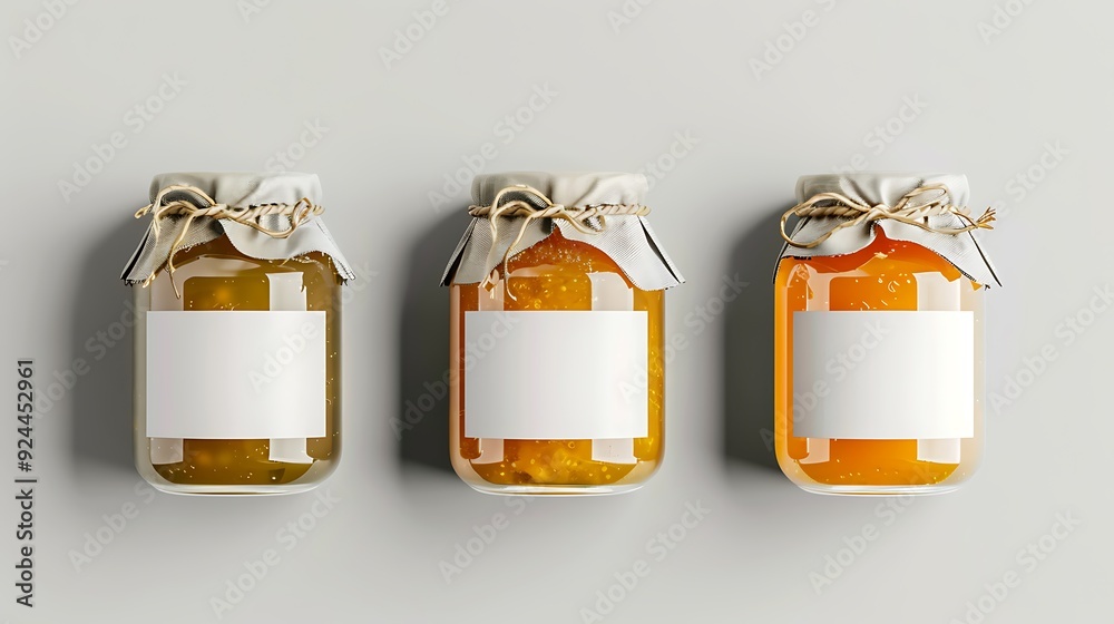Three Jars of Jam on Grey Background Three Jars of Jam on Grey Background