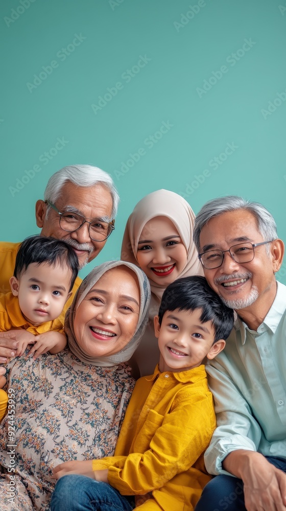 Obraz premium A loving family enjoys a cheerful moment together, smiling and wearing matching outfits in a bright, welcoming environment