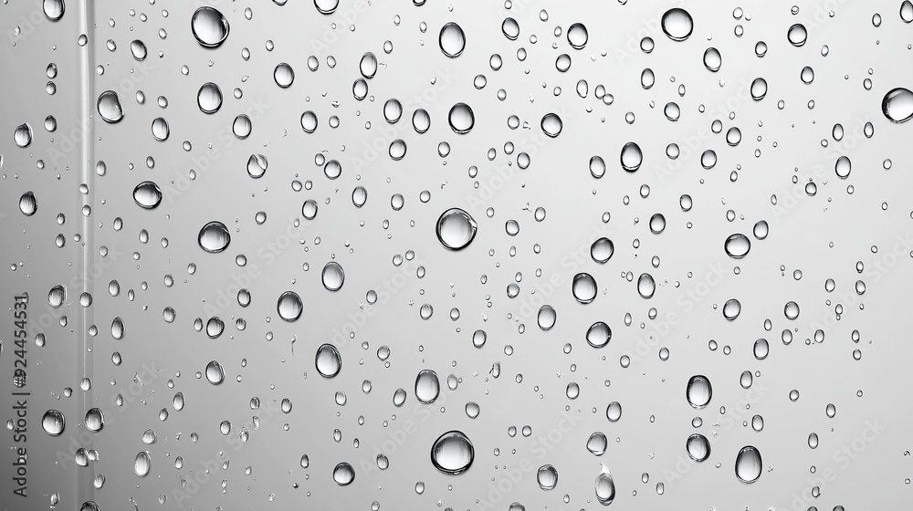 Condensed water droplets on a surreal transparent window background ...