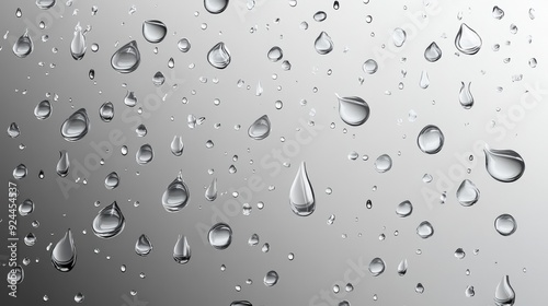 Condensed water droplets on a surreal transparent window background. Featuring a detailed liquid wetted surface, suitable for creating realistic visual effects and enhancing design elements. photo