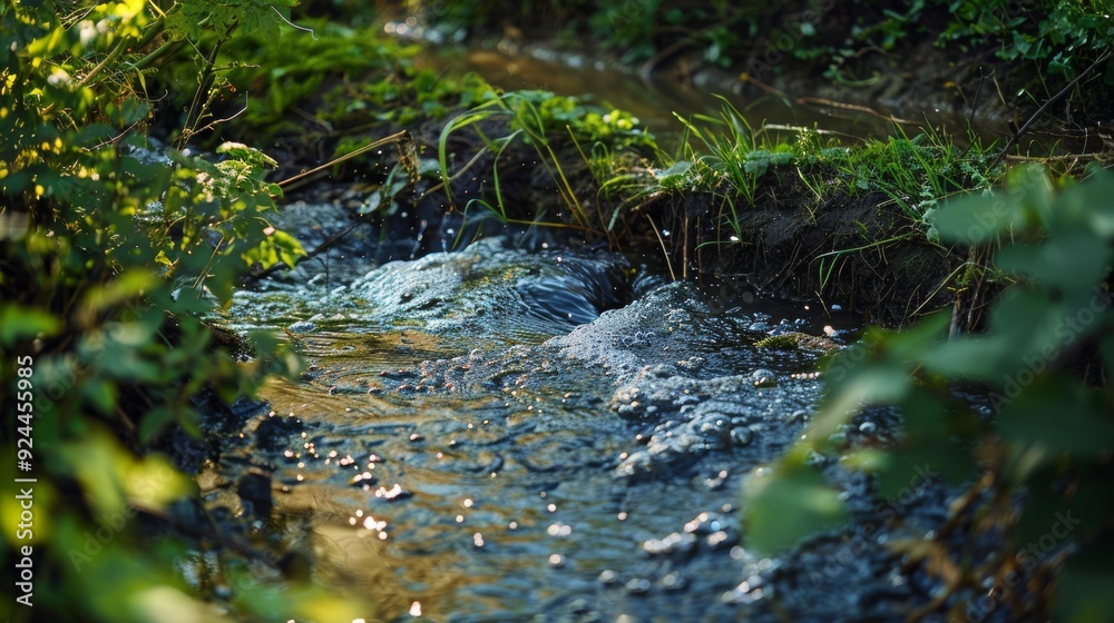 Serene Stream Flowing Through Lush Green Forest Serene Stream Flowing Through Lush Green Forest