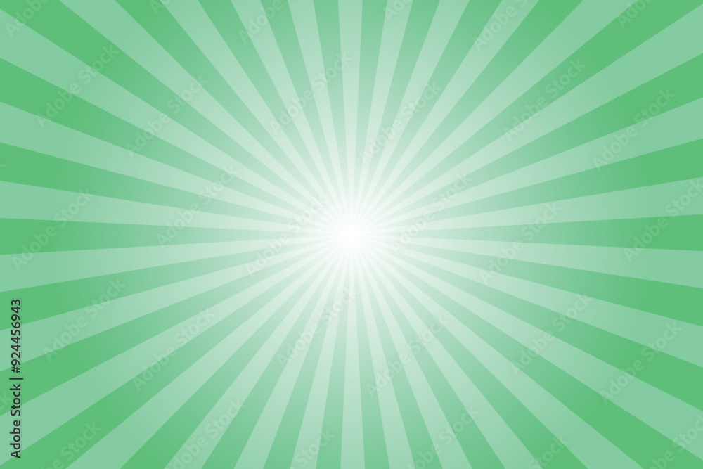 Green background with sun ray. Pattern of starburst. Abstract android green texture with light of sunburst. Radial beam of sunlight. Retro background with flash. Design of sunbeams. Vector. Green background with sun ray. Pattern of starburst. Abstract android green texture with light of sunburst. Radial beam of sunlight. Retro background with flash. Design of sunbeams. Vector.