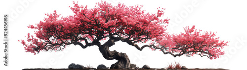 A magnificent cherry blossom tree blooms vibrantly, showcasing stunning pink flowers cascading over its branches against a serene background of nature's beauty. photo