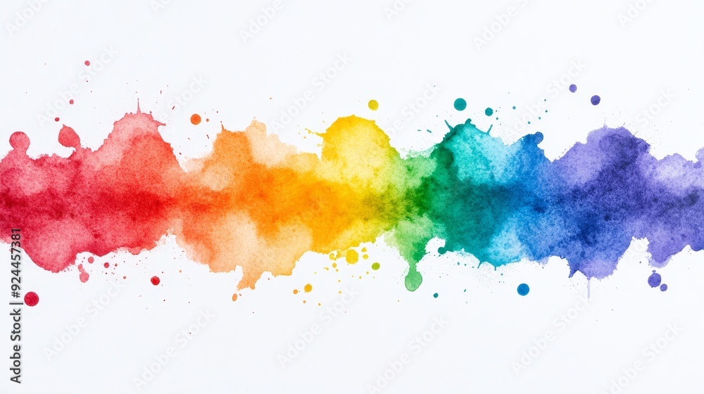 Obraz premium Watercolor splashes forming a harmonious rainbow gradient, with a focus on the delicate blending of colors and a whimsical, creative feel
