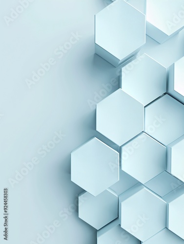 A geometric 3D hexagon design with a blend of cool tones, providing a clean copyspace area in the middle for text or graphics.