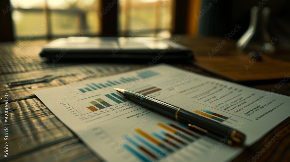Financial Data Analysis: Chart and Pen on Wooden Desk Financial Data Analysis: Chart and Pen on Wooden Desk