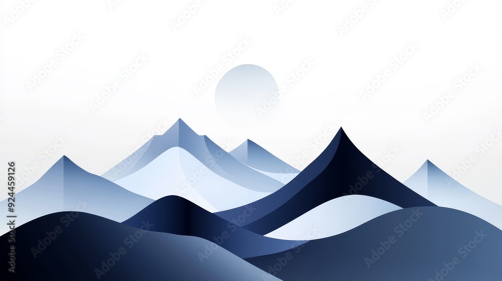 Minimalist mountain landscape in shades of blue Minimalist mountain landscape in shades of blue