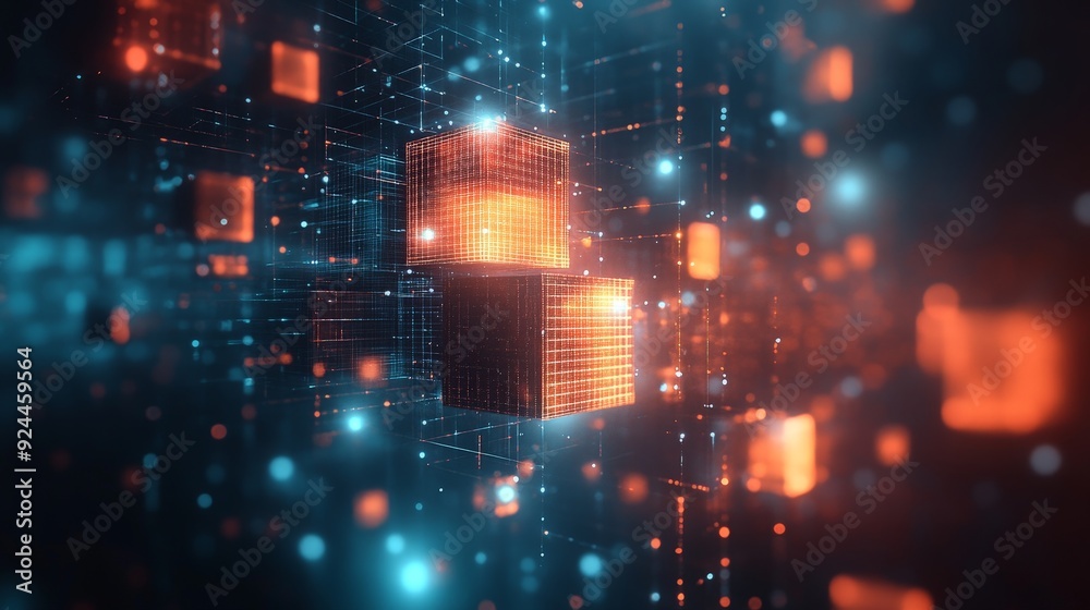 Obraz premium Digital Network Cubes in a Vibrant Abstract Composition