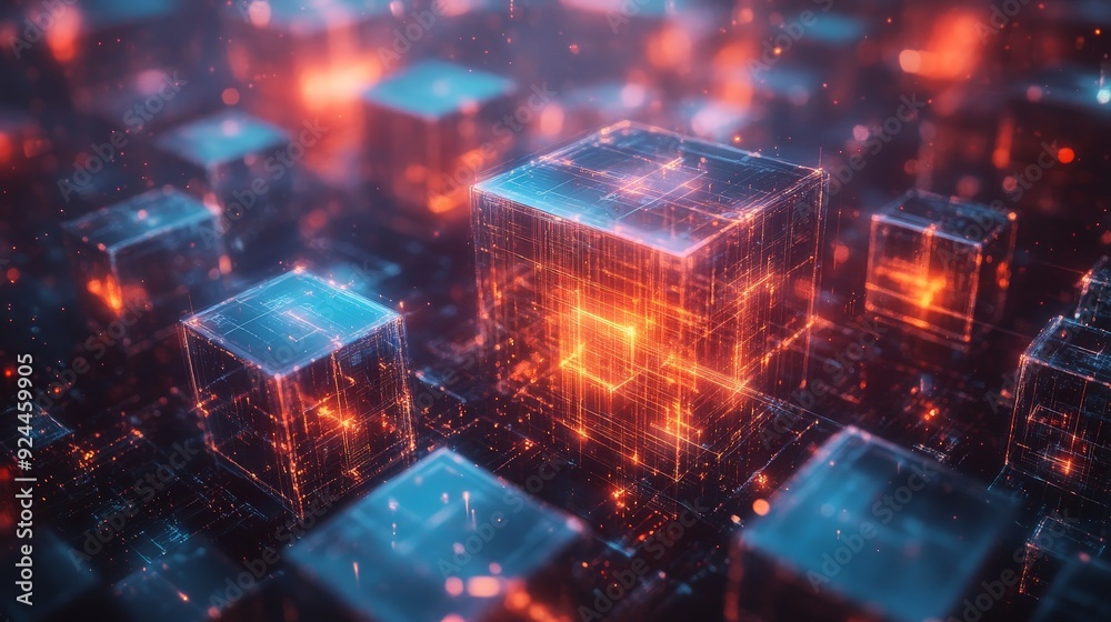 Digital Network Cubes in a Vibrant Abstract Composition Digital Network Cubes in a Vibrant Abstract Composition
