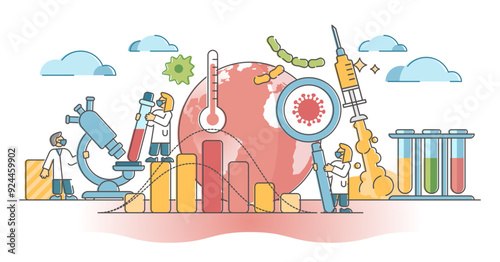 Epidemiology as health disease spread or pandemic prevention outline concept, transparent background.Virus and bacteria contamination control study science illustration.