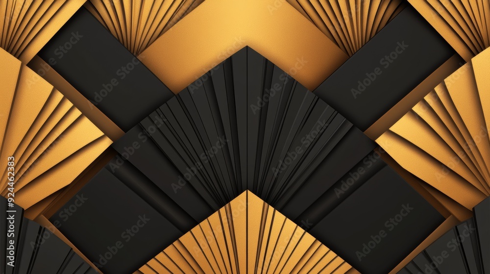 Luxurious art deco-inspired pattern with bold gold and black geometric ...