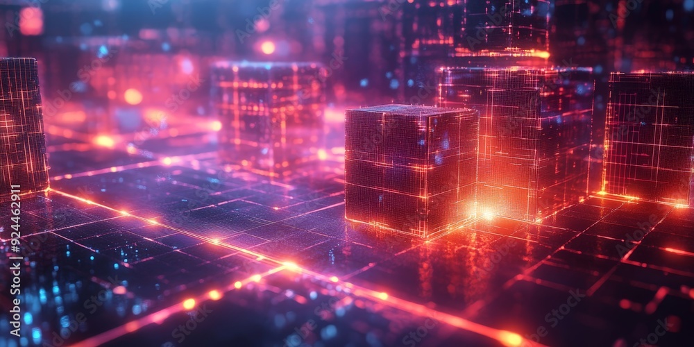 Fototapeta premium Digital Network Cubes in a Vibrant Abstract Composition