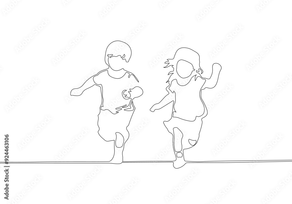 Happy Children Running Line Art Drawing. Vector Stylish Modern Cartoon Illustration of a Happy Kids Silhouette. Child Sport Lifestyle Happy Children Running Line Art Drawing. Vector Stylish Modern Cartoon Illustration of a Happy Kids Silhouette. Child Sport Lifestyle
