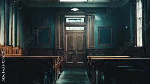 A courtroom door closing behind a defeated debtor, the sound echoing down the empty hall