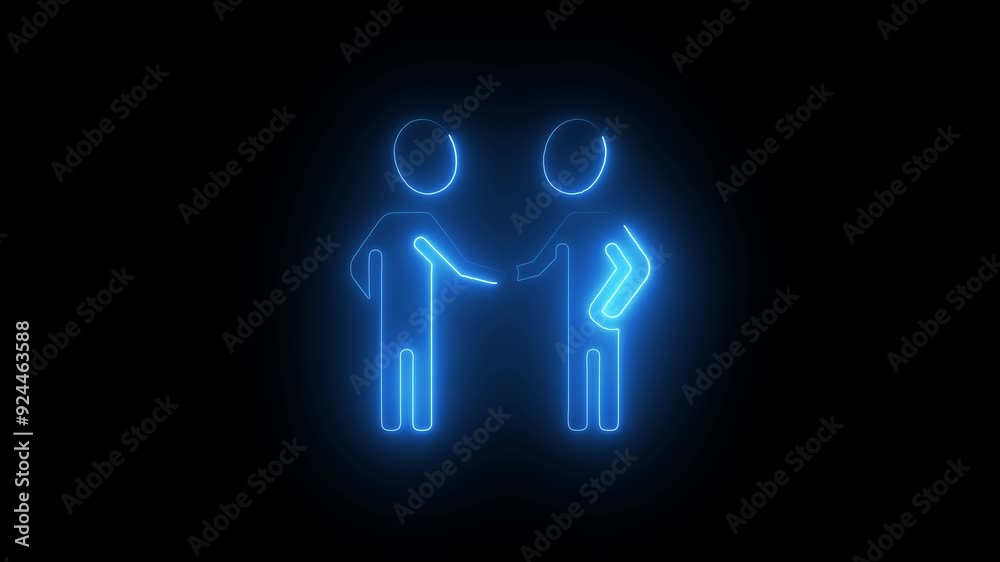 Neon Handshake Icon, Blue Glowing Agreement Symbol, Futuristic Partnership, Luminous Business Deal, Modern Neon Handshake, Glowing Collaboration Figure Neon Handshake Icon, Blue Glowing Agreement Symbol, Futuristic Partnership, Luminous Business Deal, Modern Neon Handshake, Glowing Collaboration Figure