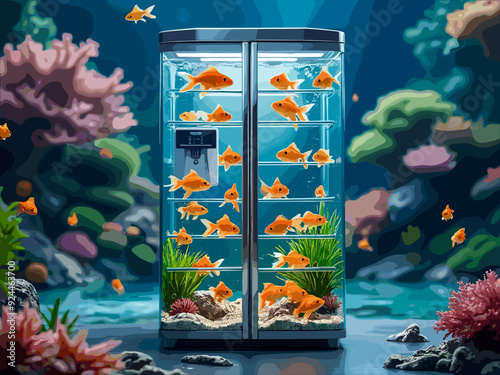 Refrigerator Fishtank Fish Tank Unusual Fridge Full Of Water Goldfish