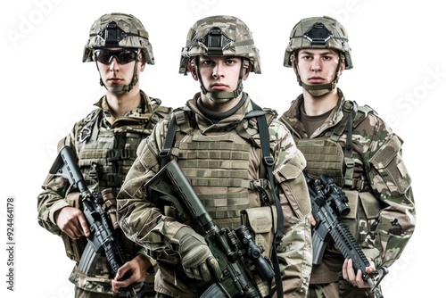 Group of soldiers holding firearms, suitable for action or combat scenes