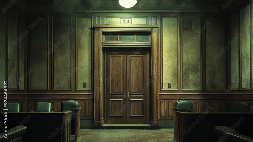 A courtroom door closing behind a defeated debtor, the sound echoing down the empty hall
