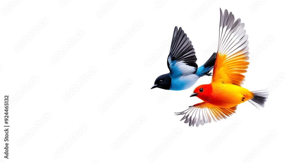 Obraz premium Colorful Bird in Flight on White Background
