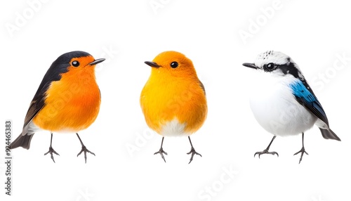 Vibrant Forest Birds on White Background Showcasing Diverse Plumage and Charming Perches