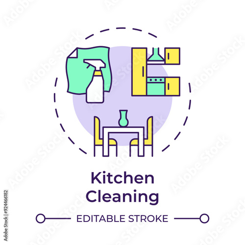 Kitchen cleaning multi color concept icon. Maintaining hygienic cooking space. Countertop washing. Round shape line illustration. Abstract idea. Graphic design. Easy to use in infographic