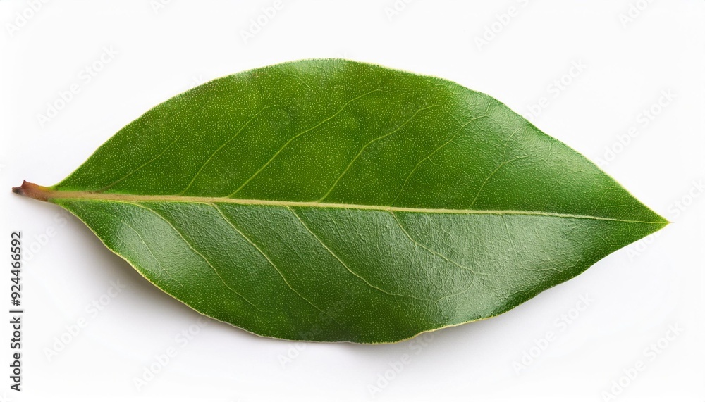 Obraz premium Top View of Fresh Green Bay Leaves: Isolated on White Background