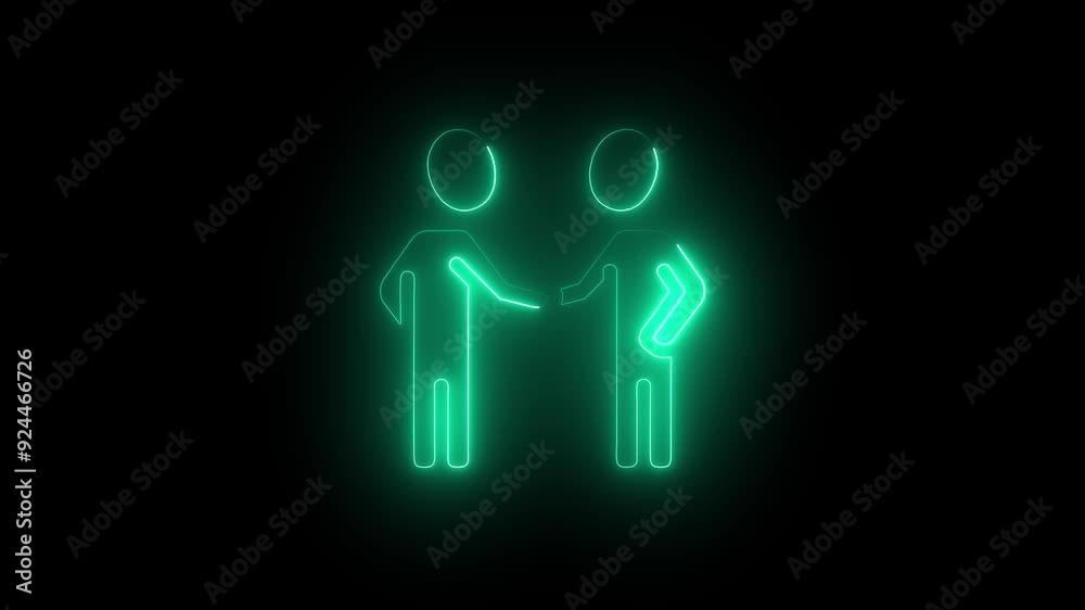 Neon Handshake Icon, Blue Glowing Agreement Symbol, Futuristic Partnership, Luminous Business Deal, Modern Neon Handshake, Glowing Collaboration Figure Neon Handshake Icon, Blue Glowing Agreement Symbol, Futuristic Partnership, Luminous Business Deal, Modern Neon Handshake, Glowing Collaboration Figure