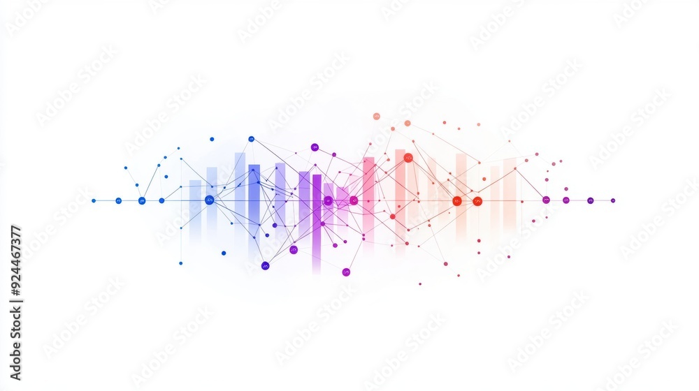 Fototapeta premium A vertical bar graph features a branching network of lines with axis labels attached to each bar.