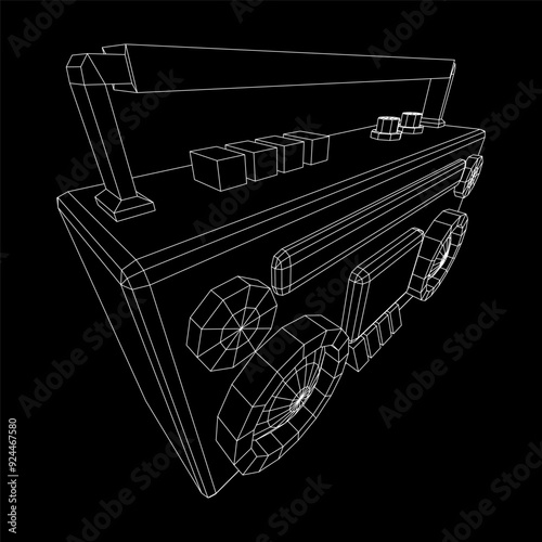 Retro Boombox outdated portable cassette tape recorder. Wireframe low poly mesh vector illustration.