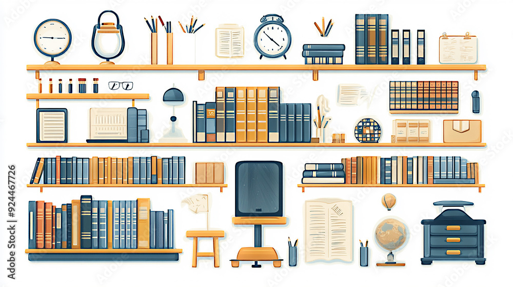 Educational Back to School Pack with flat vector icons of school infrastructure like libraries, computer labs, and gymnasiums, designed for school layouts, high resolution. Educational Back to School Pack with flat vector icons of school infrastructure like libraries, computer labs, and gymnasiums, designed for school layouts, high resolution.