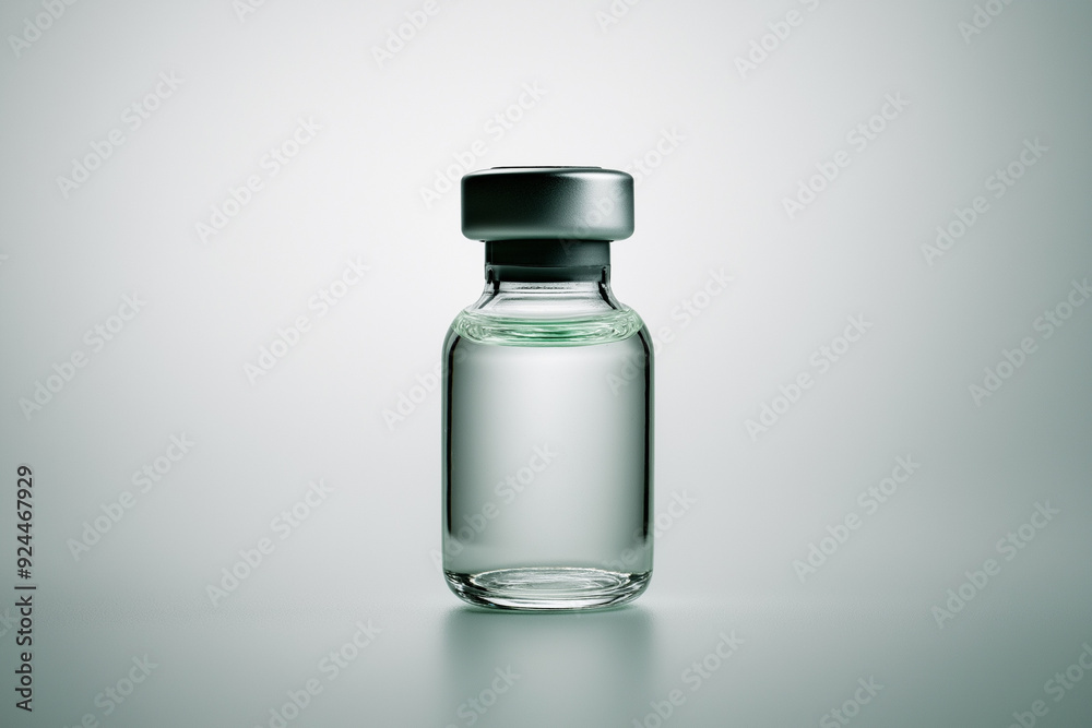 A small glass vial, bioluminescent with a hopeful glow, sits on a pristine white background, symbolizing a medical breakthrough in the fight against Mpox.