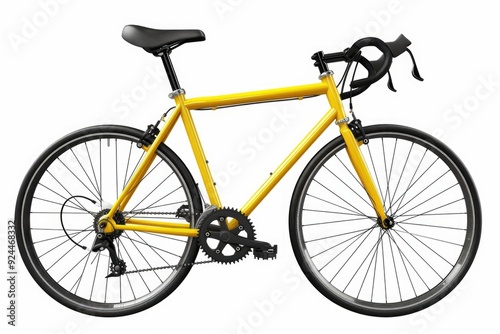 A yellow bike with a black seat photographed against a clean white background
